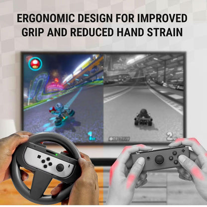 Orzly 2 x Lenkräder, Joy-Con Lenkräder für Nintendo Switch, Twin Pack, schwarz, ergonomisch, ideal für Rennspiele.