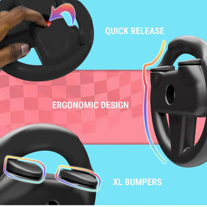Orzly 2 x Lenkräder, Joy-Con Lenkräder für Nintendo Switch, Twin Pack, schwarz, ergonomisch, ideal für Rennspiele.