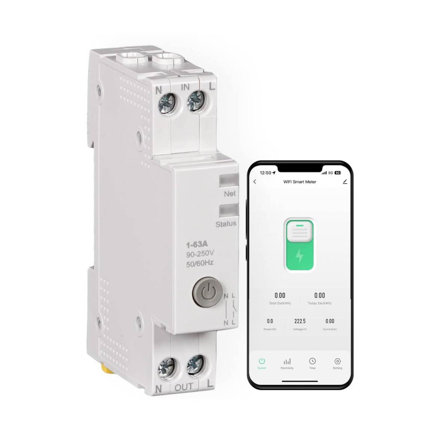 MOES Smart Zeitschaltuhr 1P+N, WLAN Schalter, 16A-63A, mit Metering, Alexa & Google Home kompatibel, Überstrom- und Überspannungsschutz.