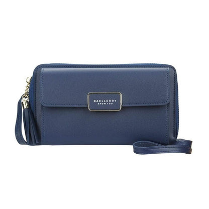 Yixuan Damen Umhängetasche, Handy Portemonnaie, mit Reißverschluss, Kartenfächern, verstellbarem Schultergurt, für große Handys - Blau