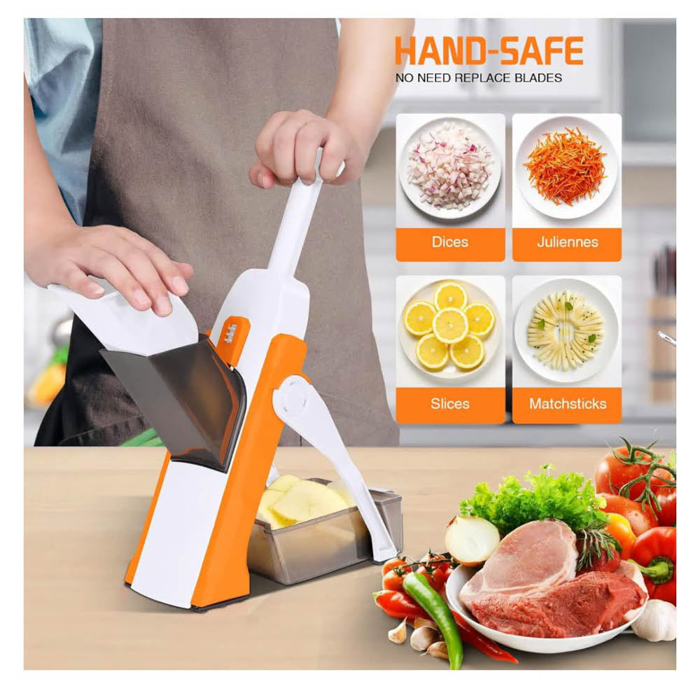 Masthoom Mandoline, Multifunktionales Küchengerät, verstellbare Dicke, sicherer vertikaler Schneider, ideal für Gemüse, orange