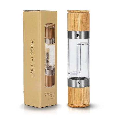 EKVALLY HERM I 2in1 Gewürzmühle, Eiche, Keramikmahlwerk, für Salz und Pfeffer, stilvolles Design, ohne Inhalt.