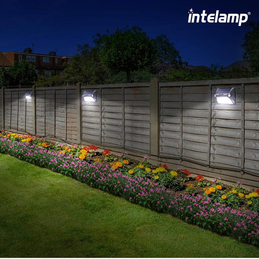 INTELAMP Solarlampe, 5 Modi, Außenbeleuchtung, IP65, mit Bewegungsmelder, Fernbedienung zur Helligkeits- und Farbanpassung.