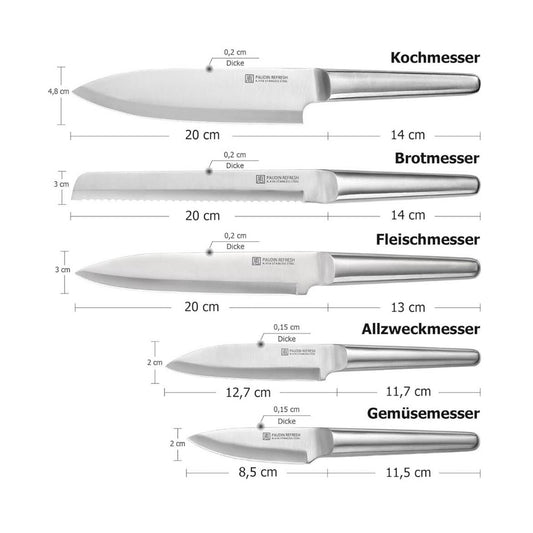 Paudin Küchenmesser Set, Edelstahl, Kochmesser, Brotmesser, Fleischmesser, scharfe Klingen, ergonomischer Griff, langlebig.