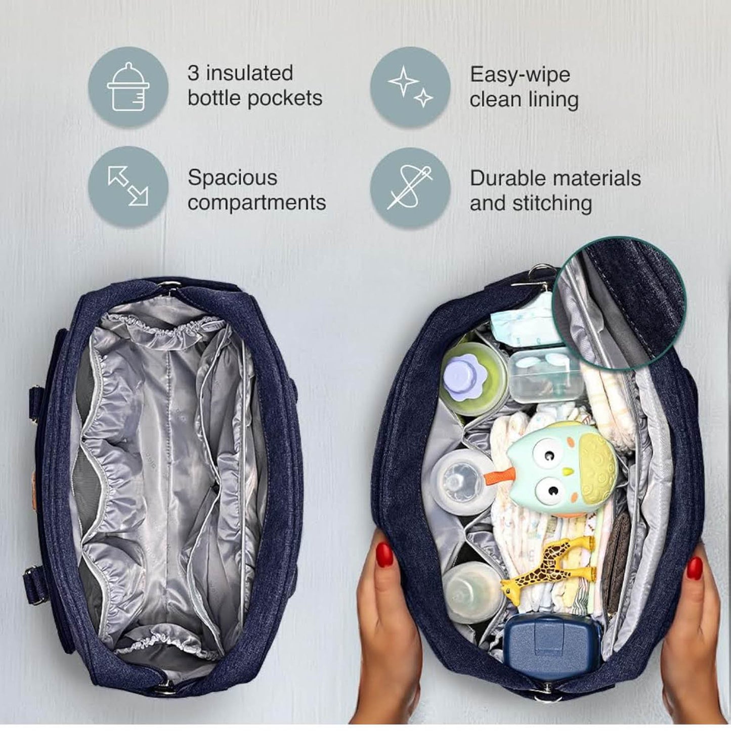 WELAVILA Wickeltasche, Unisex-Reise-Wickeltasche, stilvoll mit Wickelunterlage, isolierten Taschen, Babyblau