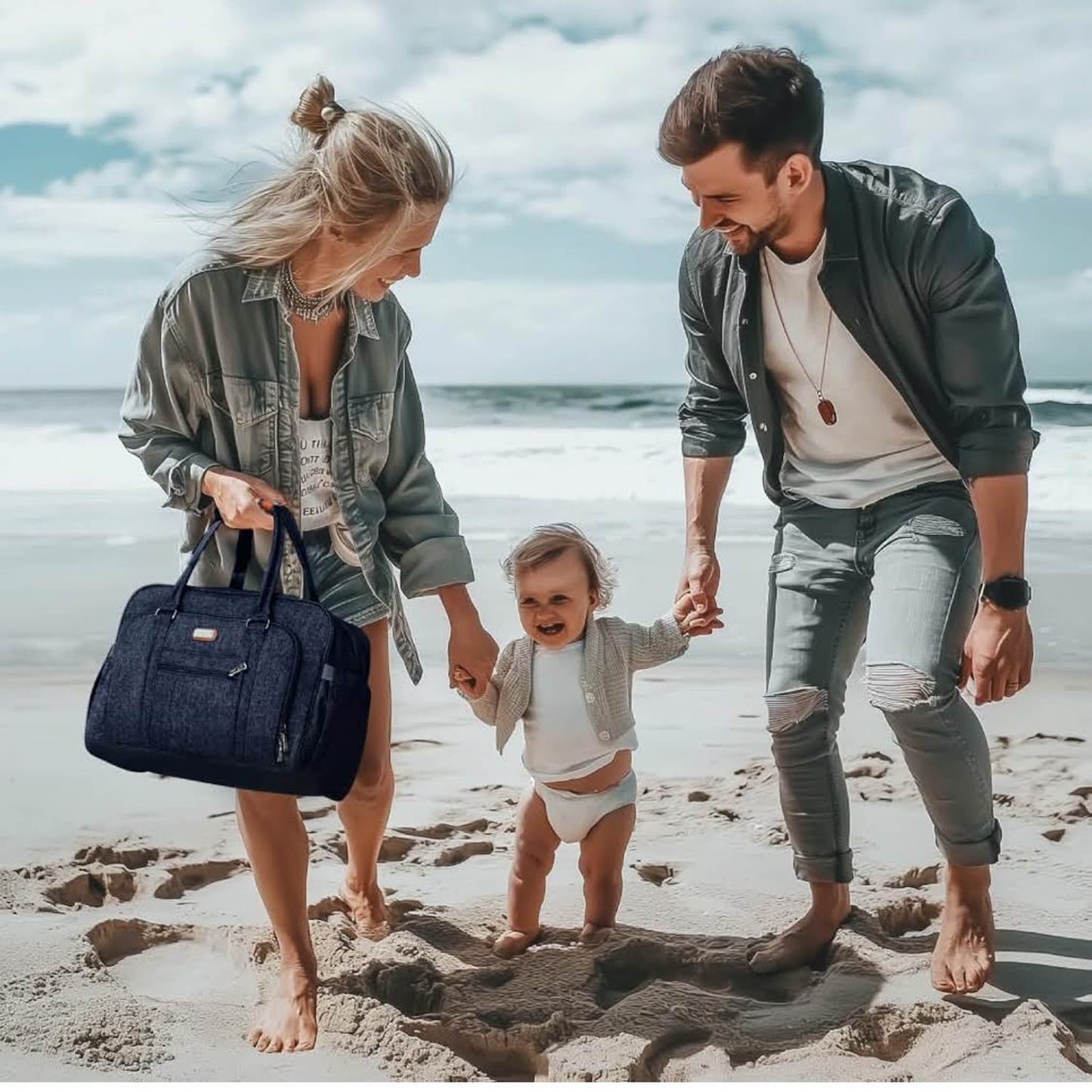 WELAVILA Wickeltasche, Unisex-Reise-Wickeltasche, stilvoll mit Wickelunterlage, isolierten Taschen, Babyblau