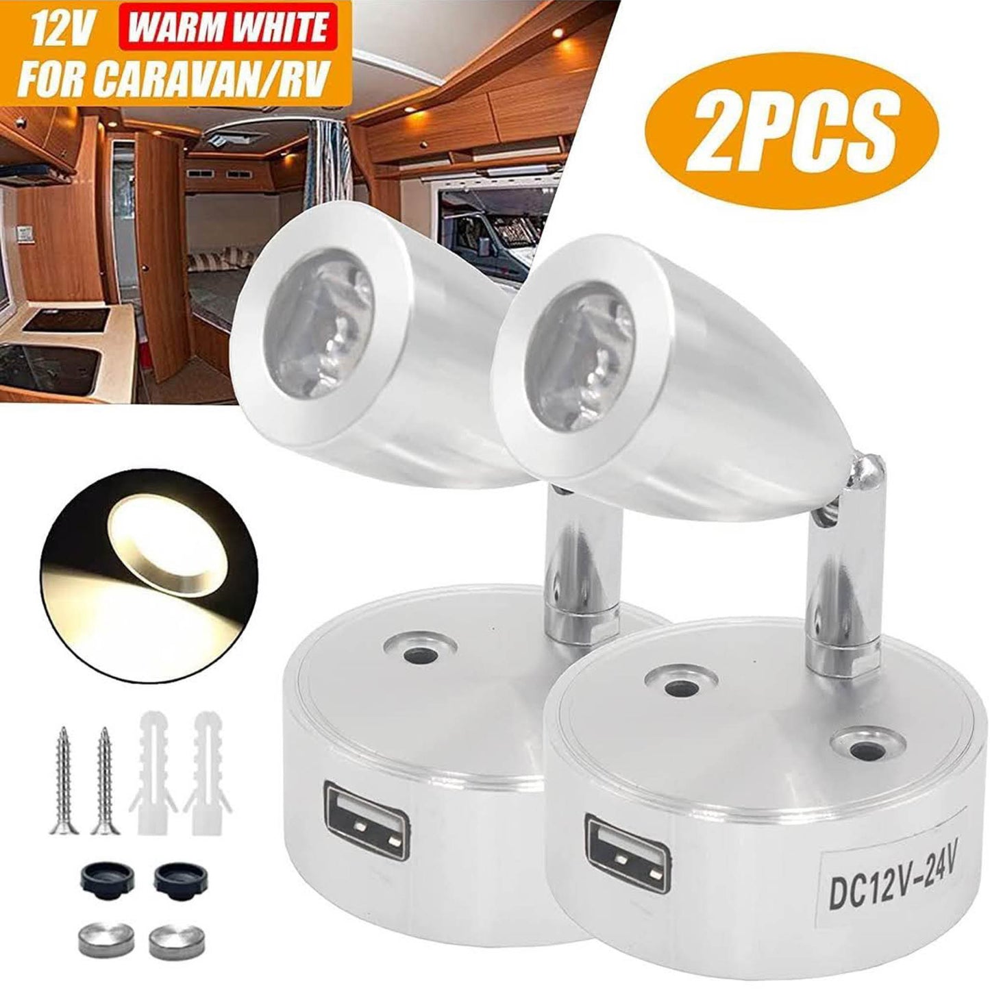 SUPAREE 2x LED Lichter, USB Halterung, 12V LED, wiederaufladbar, energiesparend, einfach zu installieren.