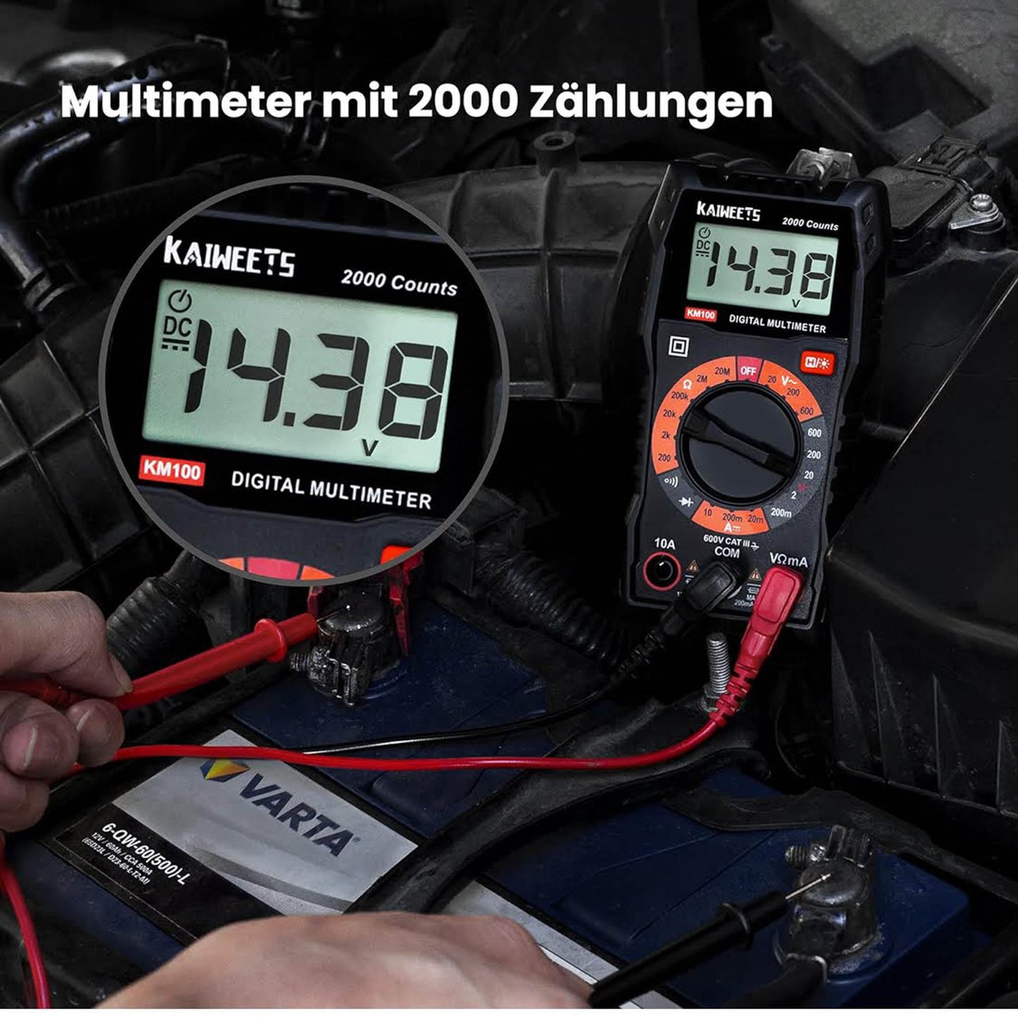 KAIWEETS KM100 Digital Multimeter, Spannungsmesser, AC/DC Spannung, DC Strom, Durchgang, Widerstand, Diode