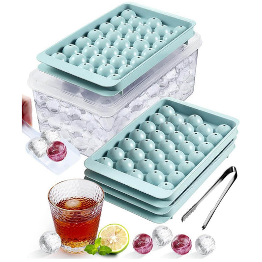Litimkat, Runde Eiswürfelform, Eiswürfelform für Gefrierschrank, 3 blaue Schalen, Behälter mit Deckel, ideal für Bier, Kaffee, Saft.