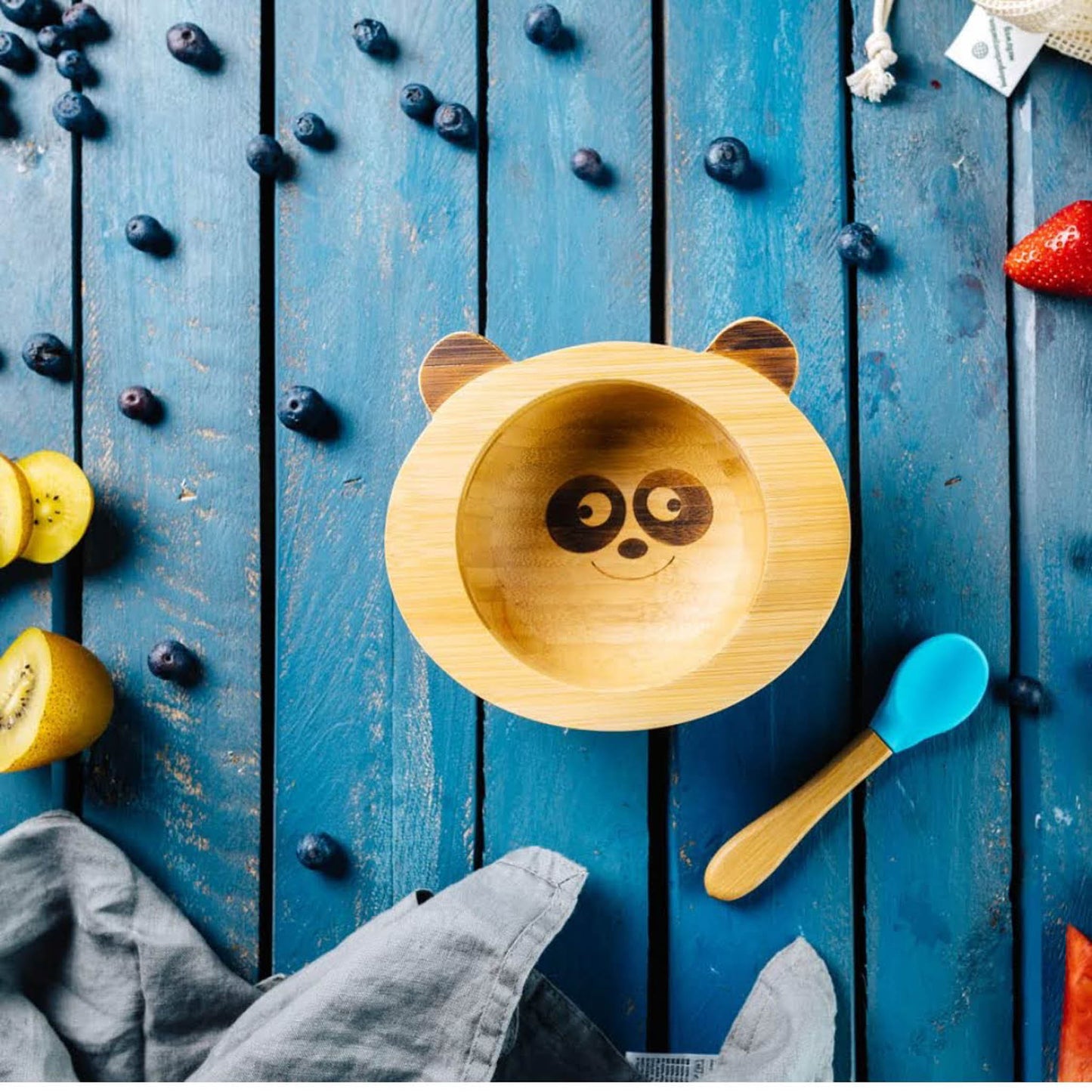 Biozoyg Panda Bär Set, Bambusschüssel, Schalen mit Saugbecher, Löffel, ideal für Kinder, Müsli Bowl, nachhaltig.