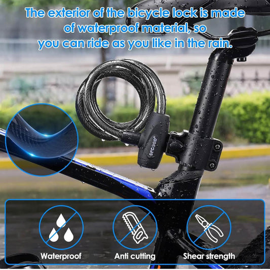 SPGOOD Fahrradschloss 120cm/12mm, Sicherheitsstufe Sehr Hoch, Spiralkabelschloss, Anti-Diebstahl, inkl. 2 Schlüssel, Schwarz