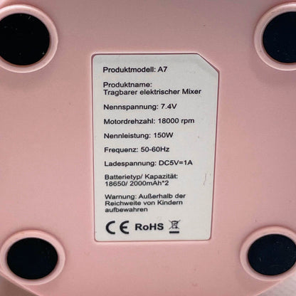 FITBLENDER tragbarer Mixer, 500ml, 2000 mAh, 7,4V, Kompakt, leistungsstark, ideal für Smoothies, Rosa.