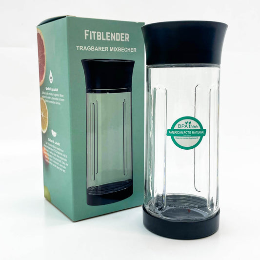 FITBLENDER, tragbarer Mixbecher, 500ml, Schwarz, ideal für Smoothies und Shakes, kompakt und leicht, einfach zu reinigen.