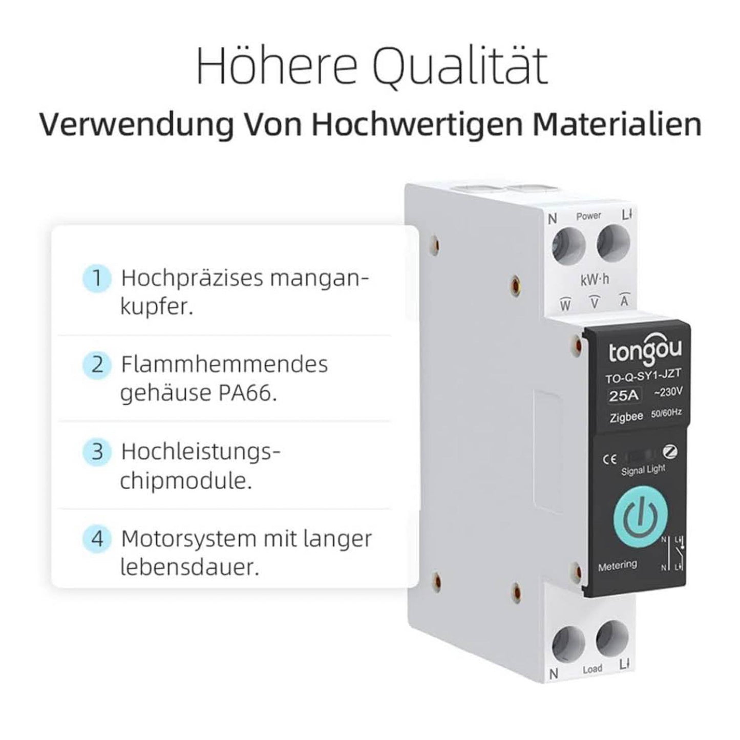 TONGOU DIY Zigbee Schalter, 25A Smart Relais, Alexa & Google Assistant kompatibel, App Steuerung, Messung, Sprachsteuerung