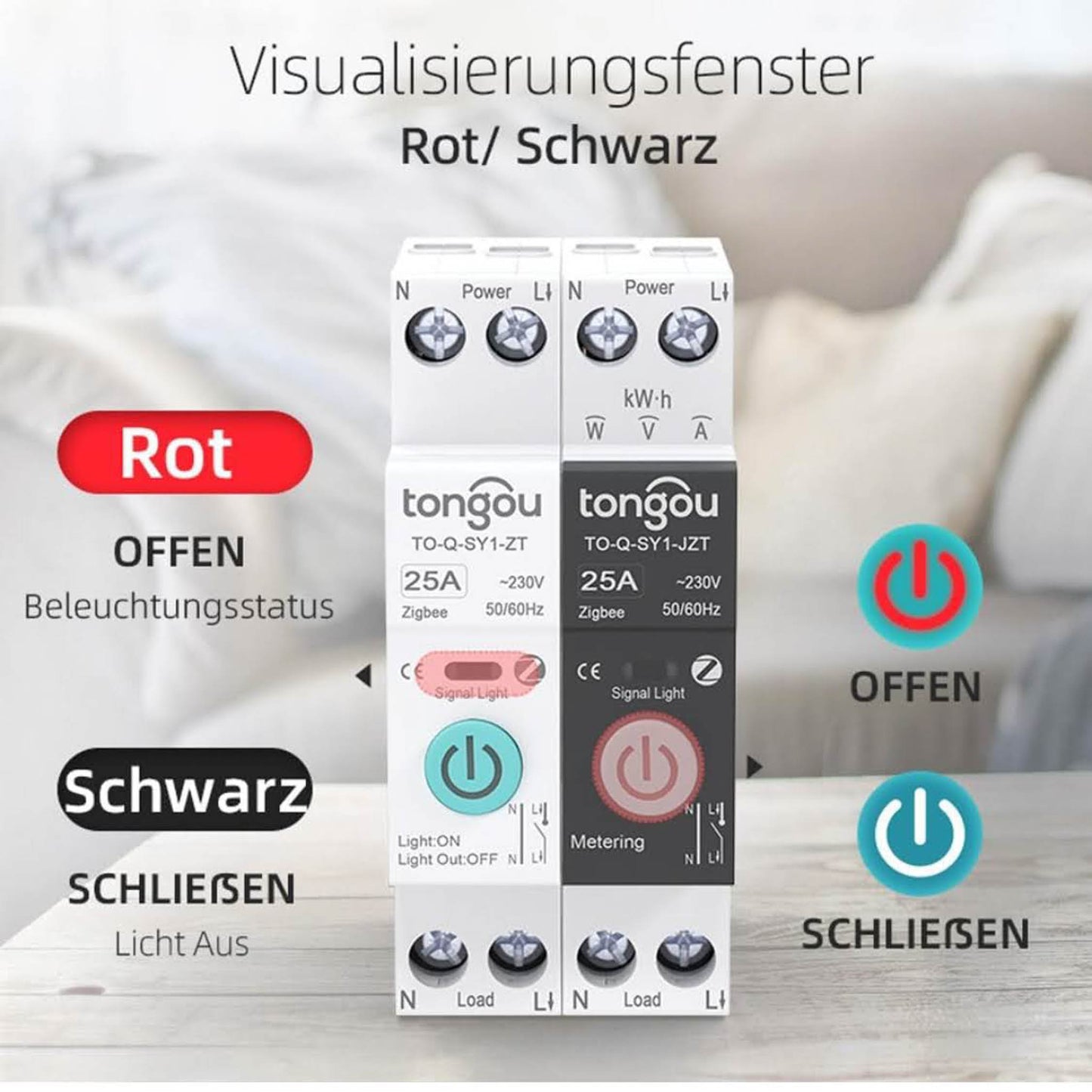 TONGOU DIY Zigbee Schalter, 25A Smart Relais, Alexa & Google Assistant kompatibel, App Steuerung, Messung, Sprachsteuerung