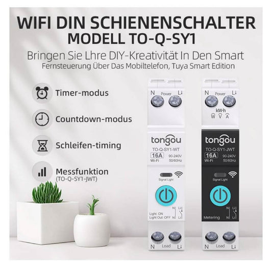 TONGOU Smart Life WIFI 1P Hutschiene Schalter 16A, Smart Home, Fernbedienung, Metering, TUYA APP, DIY Idee