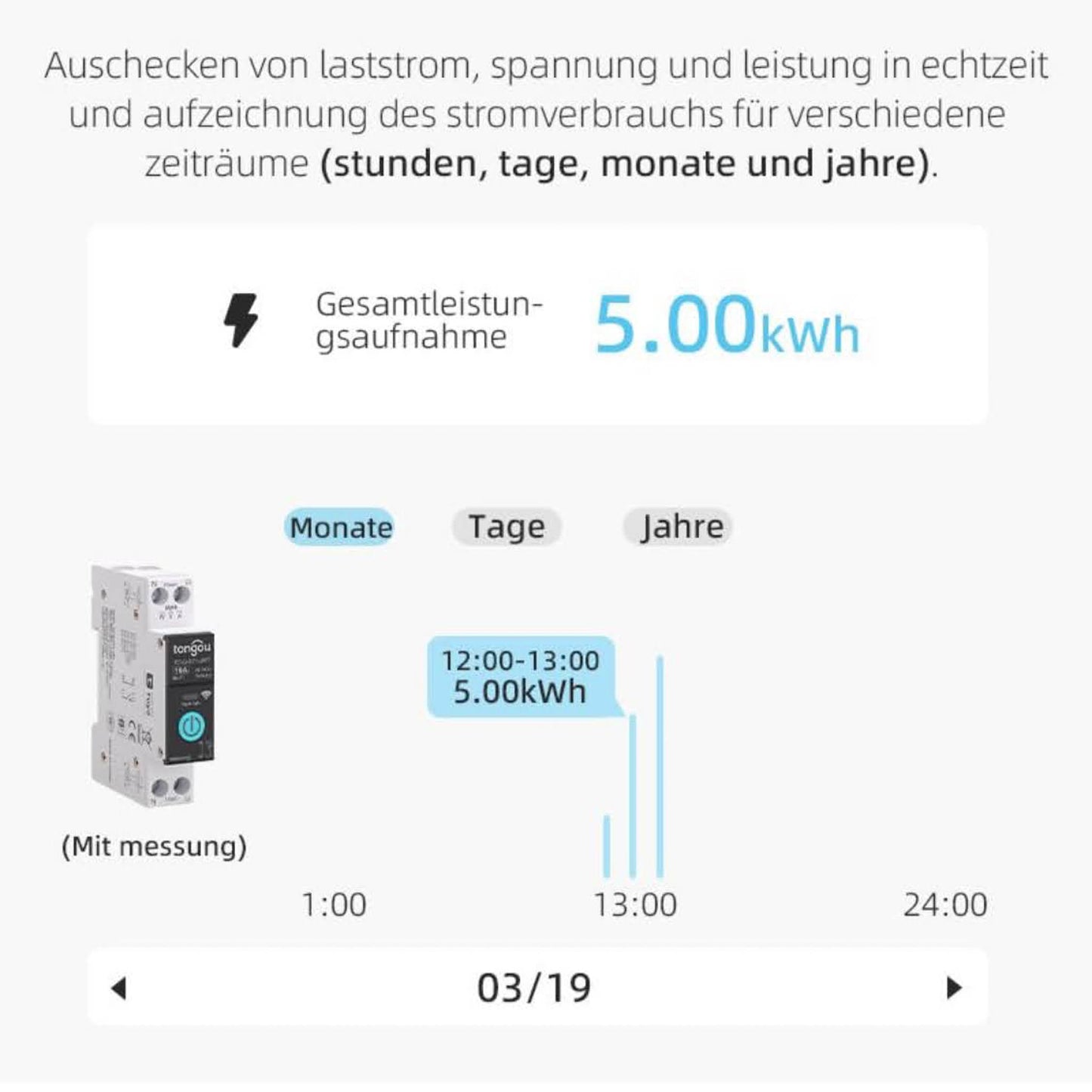 TONGOU Smart Life WIFI 1P Hutschiene Schalter 16A, Smart Home, Fernbedienung, Metering, TUYA APP, DIY Idee