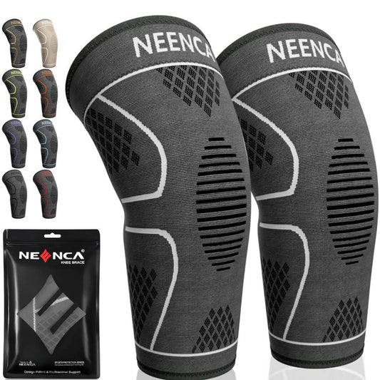 NEENCA Sport-Kniebandage 2er-Pack S Grau atmungsaktive Kompressions-Patella-Kniestütze für Meniskusriss Arthrose Rehabilitation Laufen Fußball