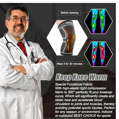 NEENCA Sport-Kniebandage 2er-Pack S Grau atmungsaktive Kompressions-Patella-Kniestütze für Meniskusriss Arthrose Rehabilitation Laufen Fußball