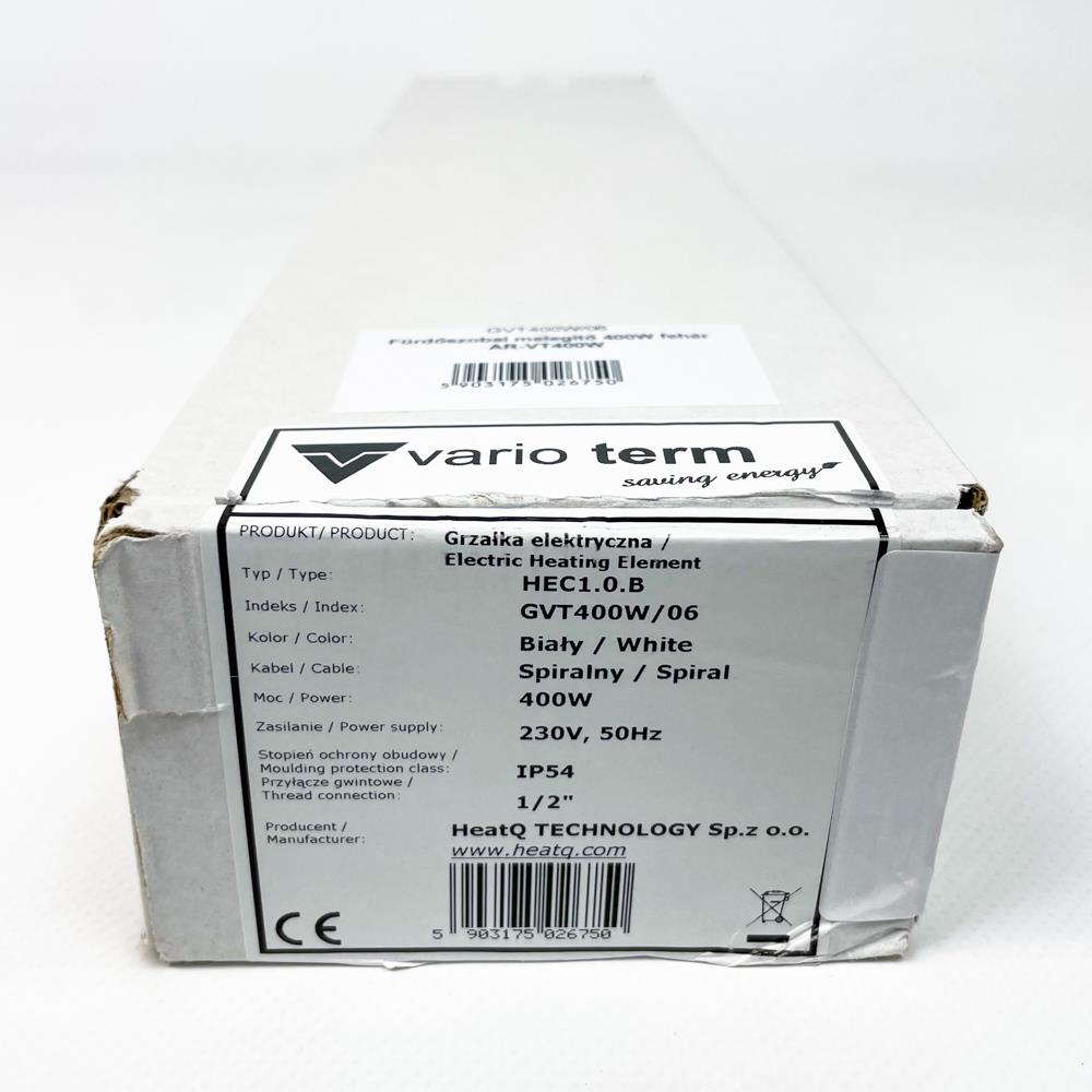 Vario Term Heizpatrone 400W, 50Hz, glänzend weiß, Modell AR-VT400W, effiziente Elektroheizung