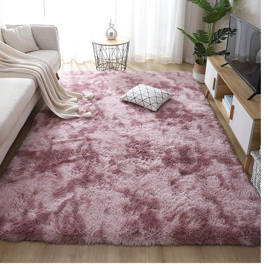 Aujelly Soft Area Rug 90x150cm Shaggy Teppich Flauschig Bunte Batik Rosa