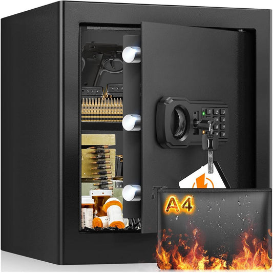 40L Feuerfester Safe, Digitaler Möbeltresor, A4 Dokumententasche, herausnehmbares Regal, Alarmanlage, ideal für Bargeld, Medikamente, Schmuck.