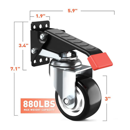 SPACEKEEPER Werkbank-Rollen Kit, 400KG, Hochleistungs-Rollroller, 3 Zoll, für Werkbänke, Maschinen, 4 Stück, Schwarz.