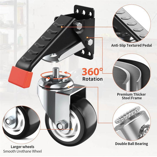 SPACEKEEPER Werkbank-Rollen Kit, 400KG, Hochleistungs-Rollroller, 3 Zoll, für Werkbänke, Maschinen, 4 Stück, Schwarz.