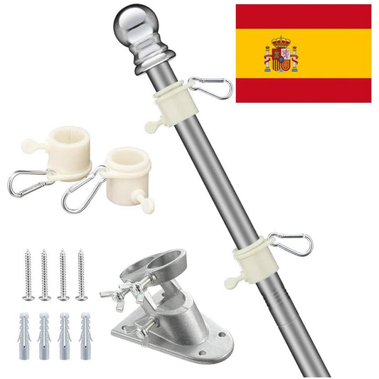 Harms Auktion, 1,8 m, Flaggenauktionskit, spanische Flagge, Aluminiumunterstützung, Edelstahlstange, für Garten, Außen- und Innenbereich.