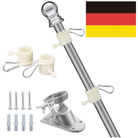 HARRMS Fahnenmast 1.8m, Edelstahl, Fahnenmast-Kit, robust für Garten, Außenbereich, inkl. Deutschlandfahne, Aluminium Halterung.