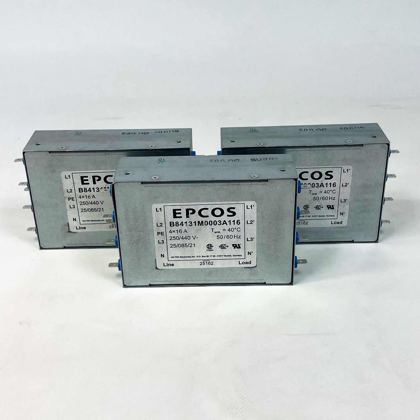 EPCOS B84131M0003A116 3‑phasiges Netzfilter (EMV), 4×16 A, 440 V AC, Flansch‑Schraubbefestigung, 50/60 Hz