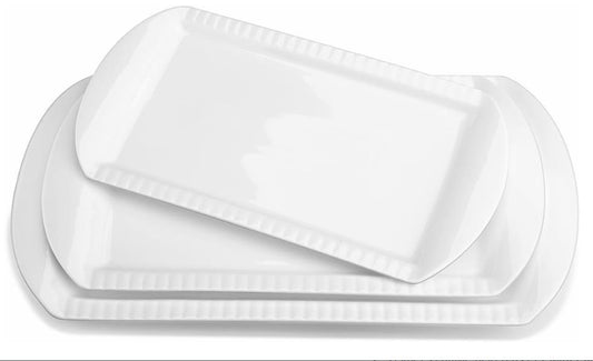 Lifver Rectangular Porcelain Plates 40cm, Set of 3, Serving Platters, White - Elegant and robust for every occasion