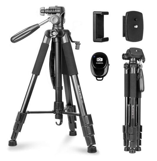 Sunfoto ST60-Tripod Camera Tripod 160cm Lightweight Photo Tripod with 2 Quick Release Plates Carrying Bag Mobile Phone Holder for Smartphone DSLR SLR Canon Nikon Sony Olympus Black